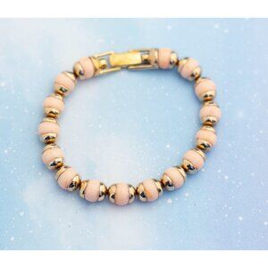 Bohemian Beige and Gold Tone Yoga Beaded Bracelet| 7 inches| Avon| J15